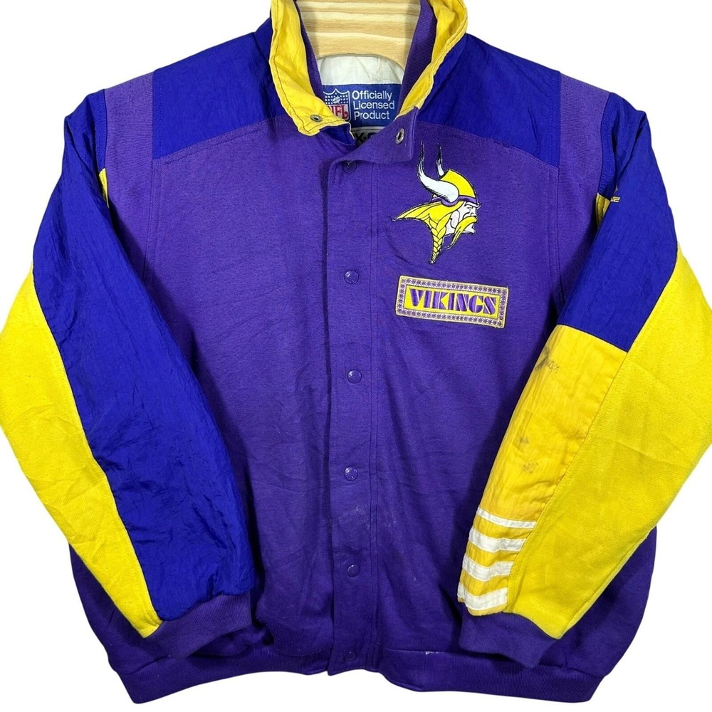 VINTAGE 90s Minnesota Vikings Apex One Varsity Jacket Purple‎ Yellow Mens Large